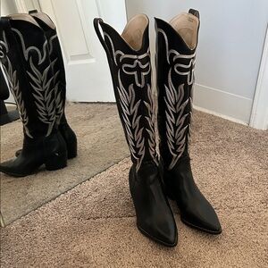 Vegan leather tall cowboy boots